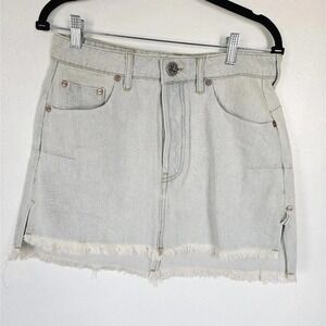ONE‎ TEASPOON Vanguard Distressed Frayed Hem Denim Mini Skirt Light Wash 28 NWT